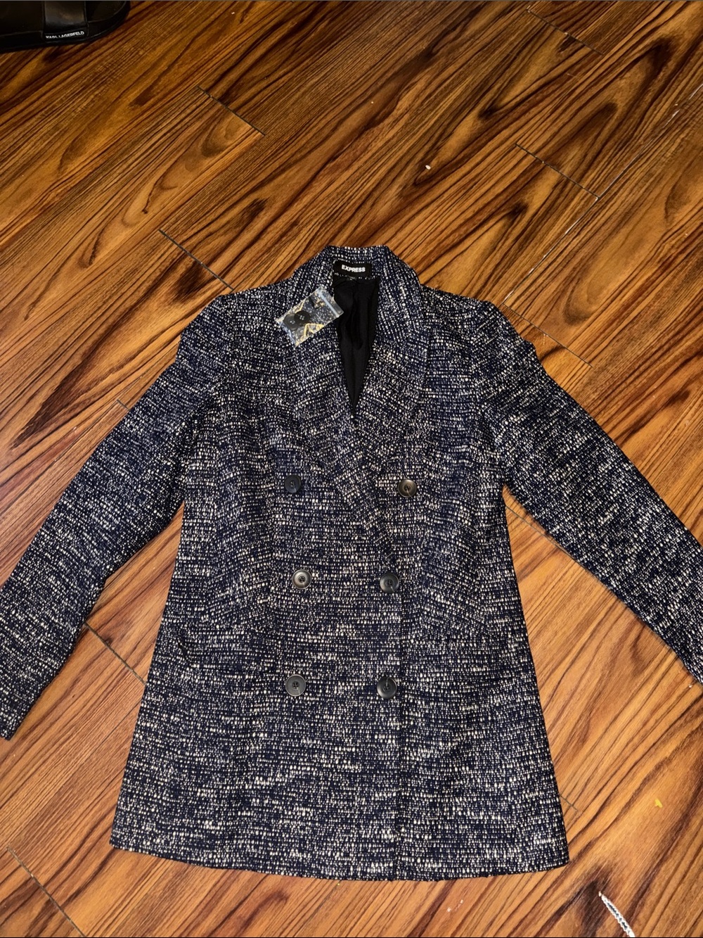Express Navy Tweed Double-Breasted Pea Coat
